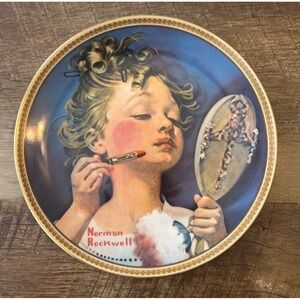 Norman Rockwell "Making Believe At The Mirror" Collector Plate Porcelain Gold-co